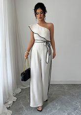 Ruffled One Shoulder Jumpsuit with Belt